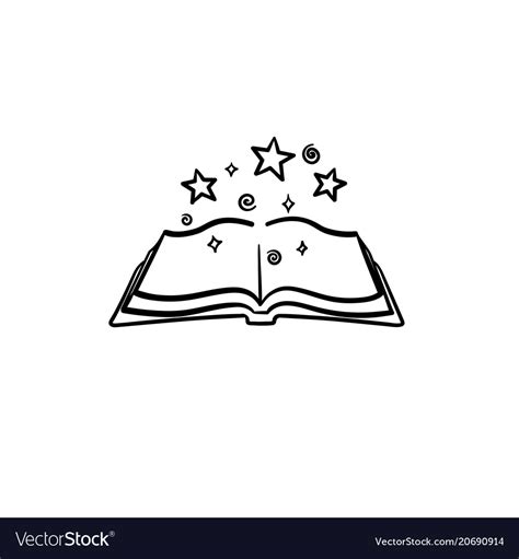 open magic book  stars hand drawn sketch icon vector image