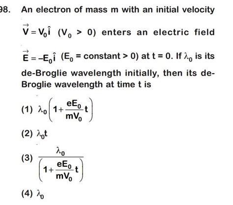 An Electron Of Mass M With An Initial Velocity Vec V V0vec I V0 0