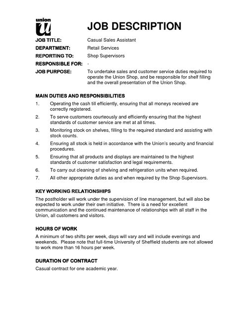 resume job responsibilities examples gambaran