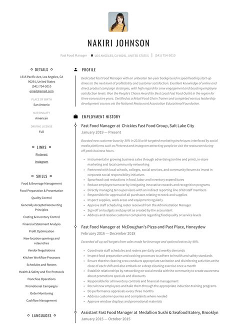 fast food manager resume  manager resume fast food guided