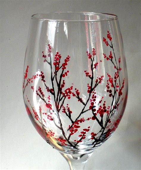 Hand Painted Wine Glass Winter Berries Wine Glass Decor Painted