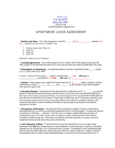 apartment lease agreement printable