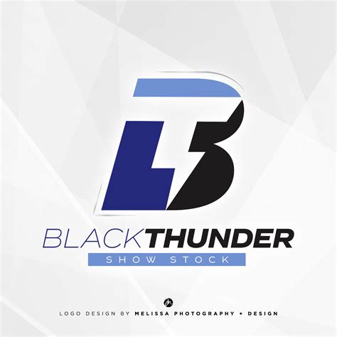 logo  black thunder show stock  shown   white  blue geometric background