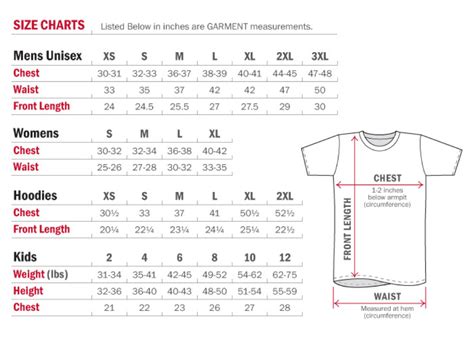 sizing chart gfy shirts