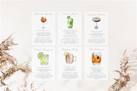 cocktail recipe cards template editable drink recipe card printable