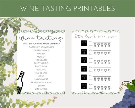 wine tasting score card printable  instant  etsy
