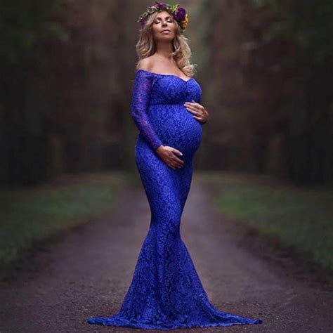 buy womail sexy lace off shoulder long dress maternity