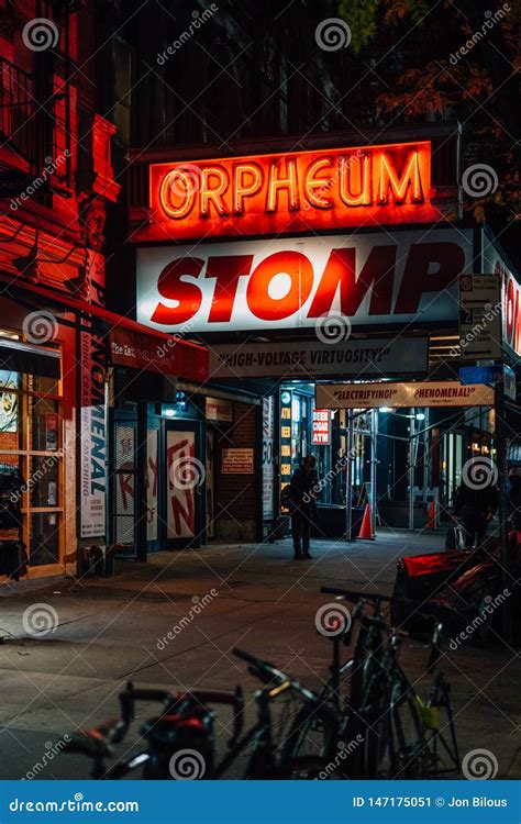 orpheum theatre  night   east village manhattan  york city editorial photo