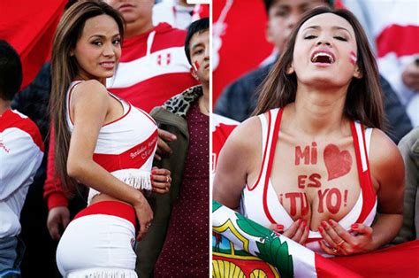 Peru Vs France World Cup Fan Nissu Cauti Takes Top Off