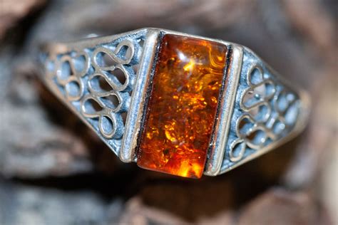 baltic amber ring sterling silver setting silver band cognac amber perfect gift rectangular
