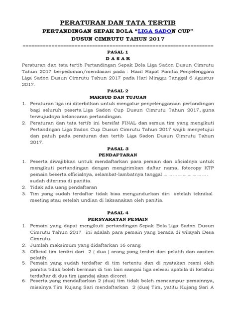 Peraturan Dan Tata Tertib Turnament Sepak Bola Antar Dusun Pdf