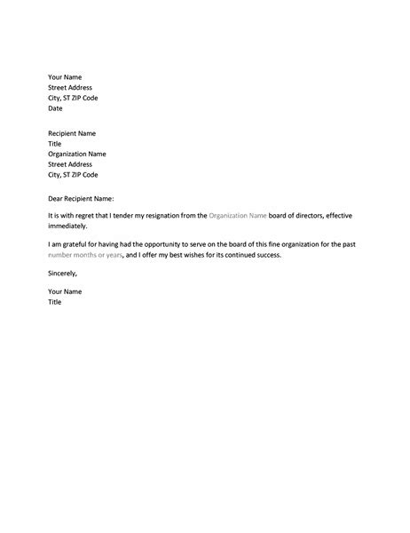 letter  resignation  board