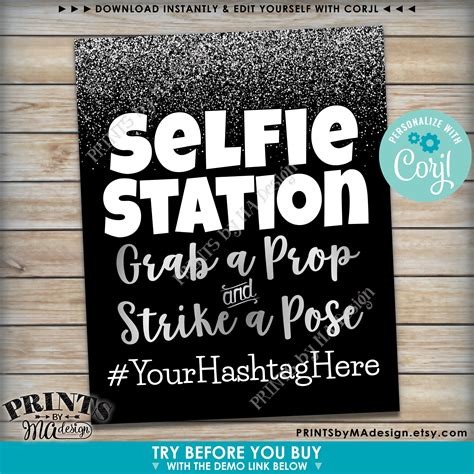 selfie station sign grab  prop strike  pose custom   text