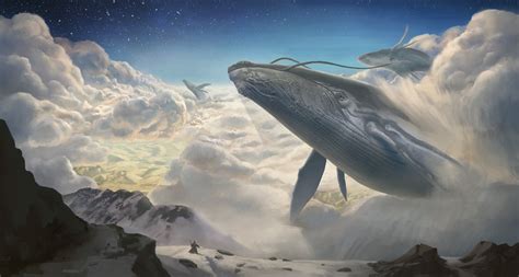 artwork fantasy art whale clouds mountains stars flying gojira