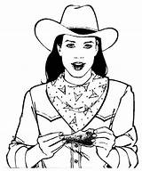 Cowgirl Coloring Eating Chicken Color sketch template