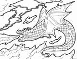 Dragon Coloring Pages Fire Breathing Printable Burning Sky Adults Easy sketch template