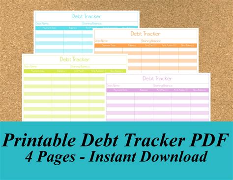 instant  printable debt tracker   pages
