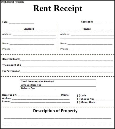 rent receipt templates excel  formats