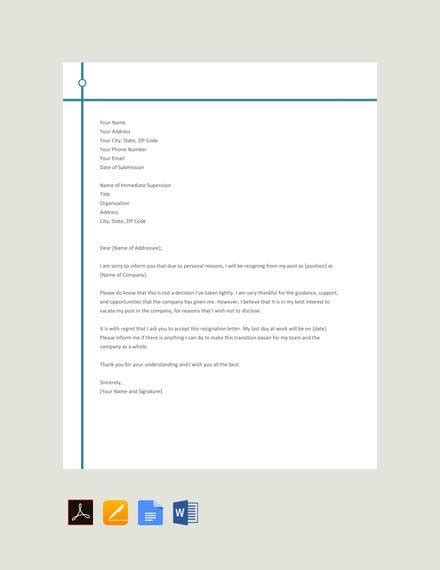 sample resignation letter templates   ms word pages