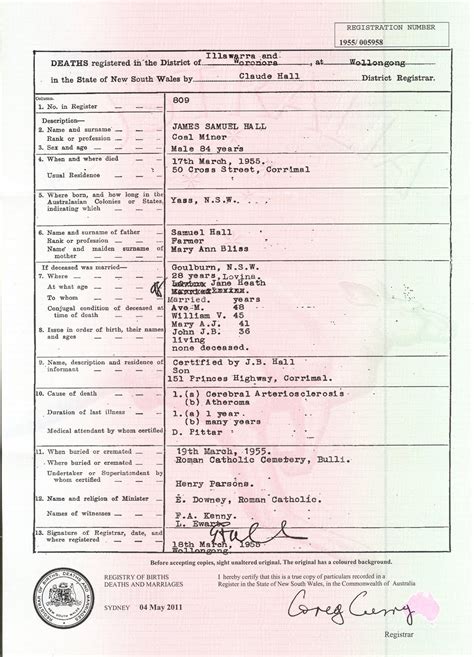 the history of matt death certificate of james samuel hall 1872 1955