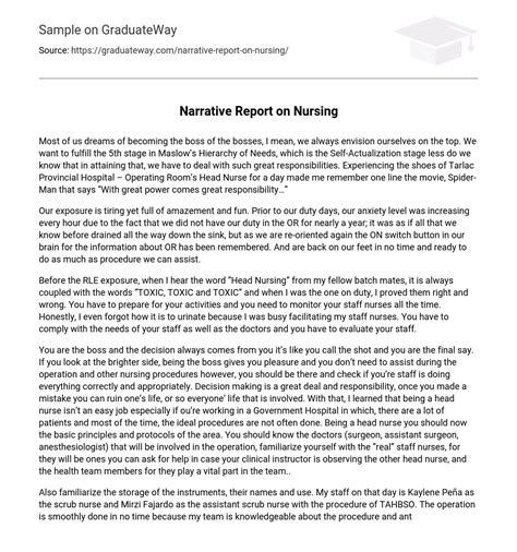 narrative report  nursing  essay   words graduateway
