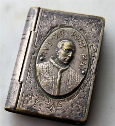 vintage pope pius xii silver plated prayer rosary case box