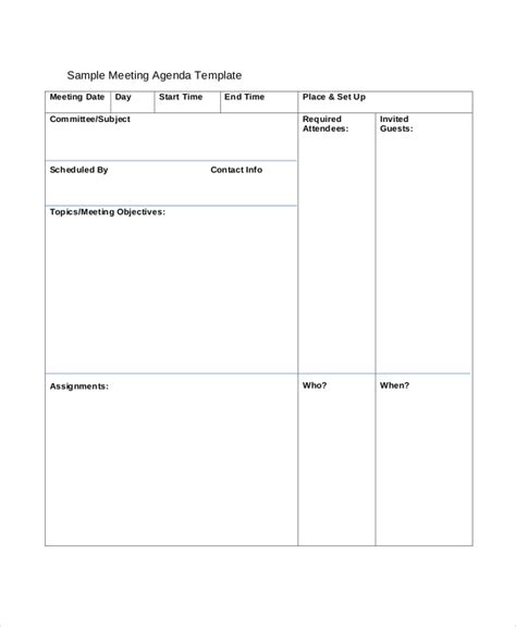agenda templates  sample  format