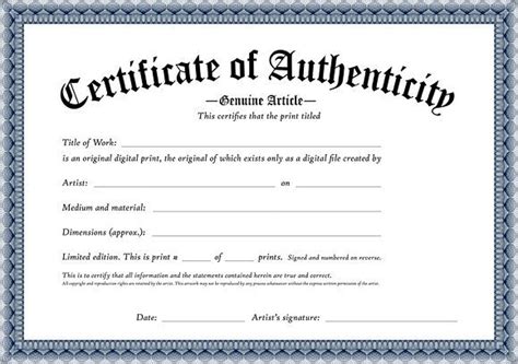 certificate  authenticity template  templates