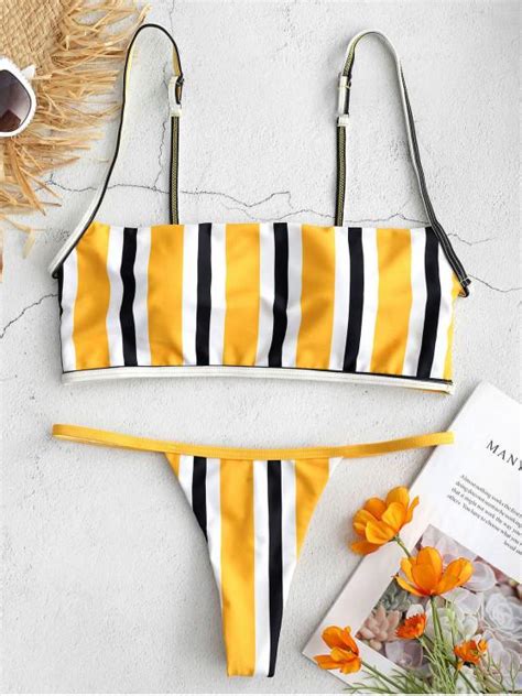 [35 Off] 2021 Zaful Striped Strappy Thong Bikini Set In Multi Zaful