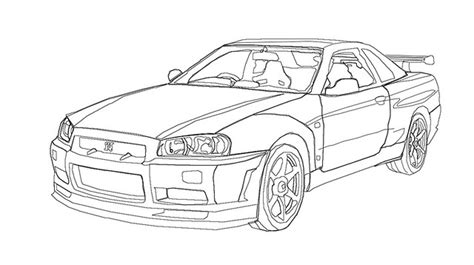nissan  skyline outline drawing sketch coloring page