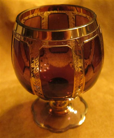 Moser Cut Gilded Amethyst Cabochon Glass
