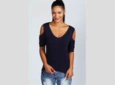 Boohoo Womens Ladies Carly Cold Shoulder V Neck Top T Shirt