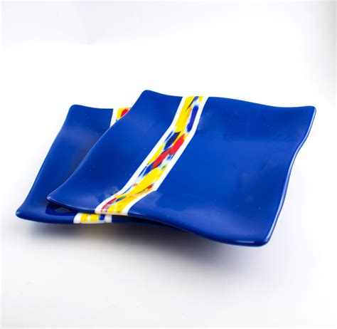 Buy Handmade Cobalt Blue Fused Glass Dinnerware Set Square Plates