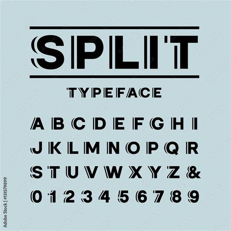 bold font vector alphabet  split effect letters  numbers stock