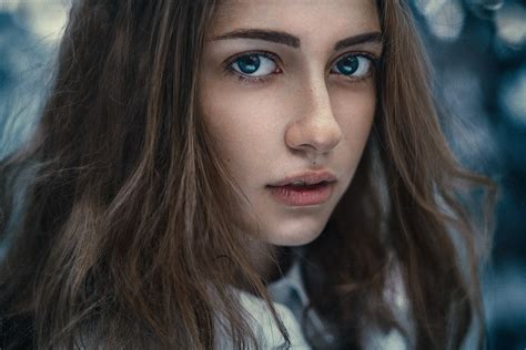 wallpaper face women model long hair blue eyes