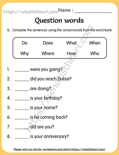question words worksheets   home teacher