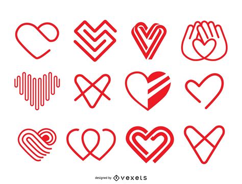 heart icon logo template set vector