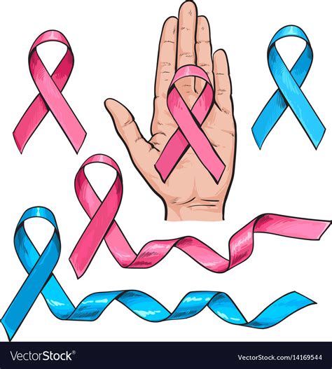 pink  blue ribbon set breast cancer awareness vector image