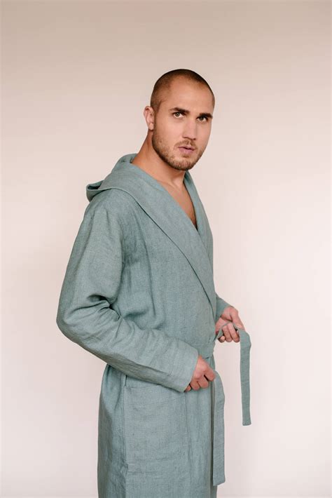 linen mens hooded robe mens spa robe bathrobes  men