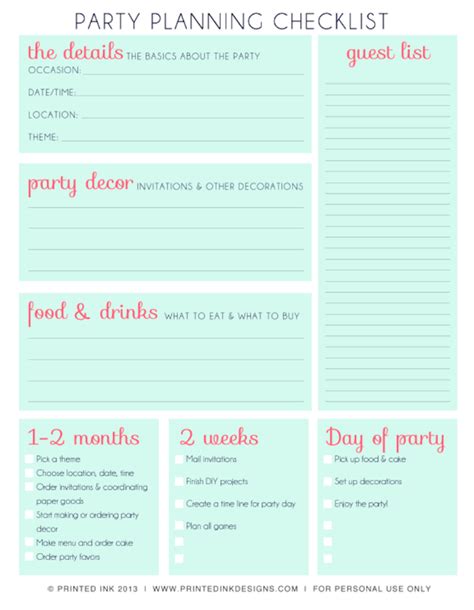 simple party planning checklist printable  printed ink designs