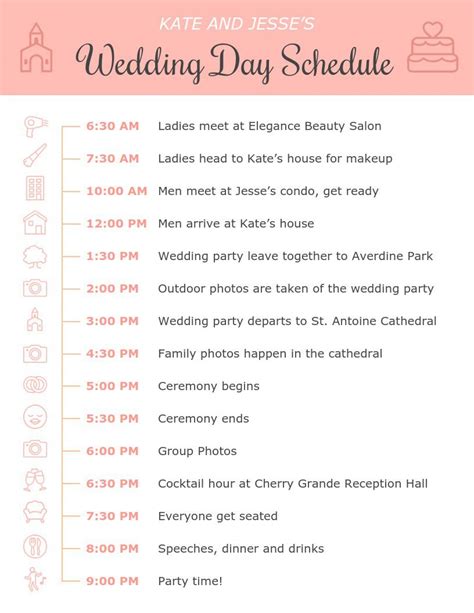 wedding day timeline template  printable templates