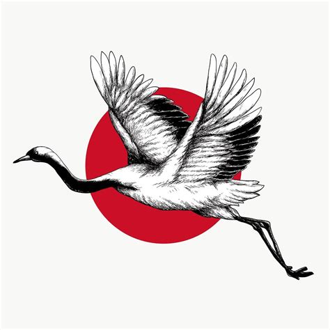 japanese red crowned crane sticker design element  image