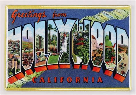 Greetings From Hollywood California Postcard Fridge Magnet G5