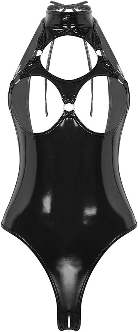 inlzdz women s pvc leather wet look hollow out halter neck