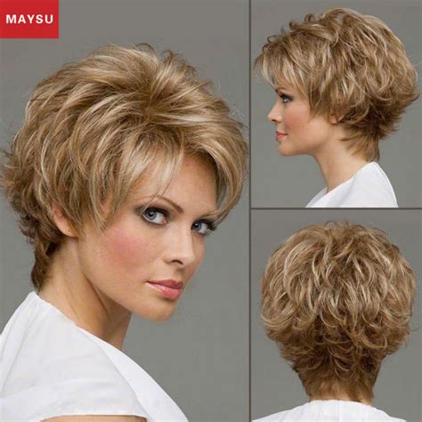 Maysu Short Fluffy Human Hair Wigs For White Women Multi Layered Curly