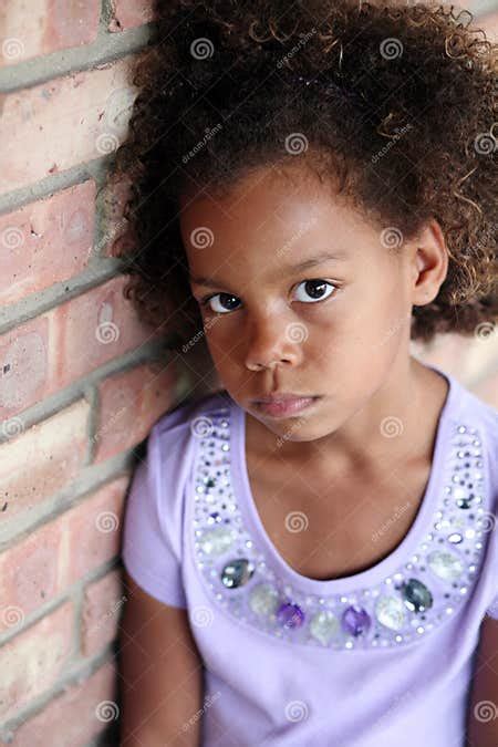 sad little african american girl stock image image of color serious