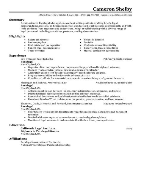 paralegal resume  livecareer