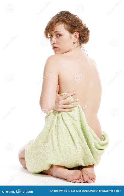 woman wrapped   towel stock image image  brunette