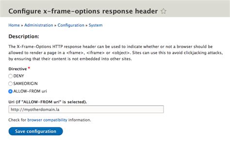 frame options configuration drupalorg