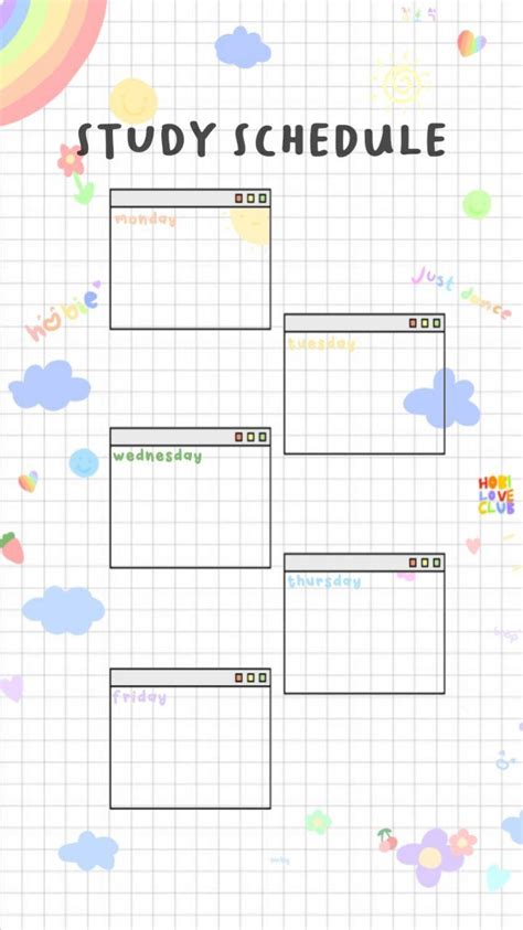 kidcore study schedule ilustrasi pendidikan kartu catatan desain